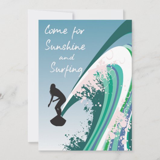 Grafische surfer op Wave Sunshine en Surfparty Kaart (Voorkant)