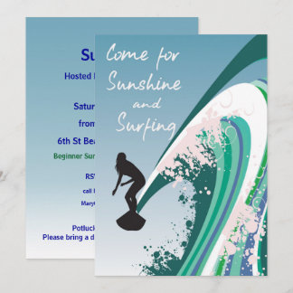 Grafische surfer op Wave Sunshine en Surfparty Kaart