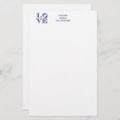 Grafische tekst LOVE - Blauw Briefpapier (Voorkant / Achterkant)