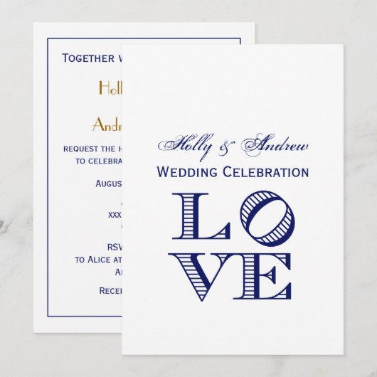 Grafische tekst LOVE - Blauw Kaart (Voorkant / Achterkant)