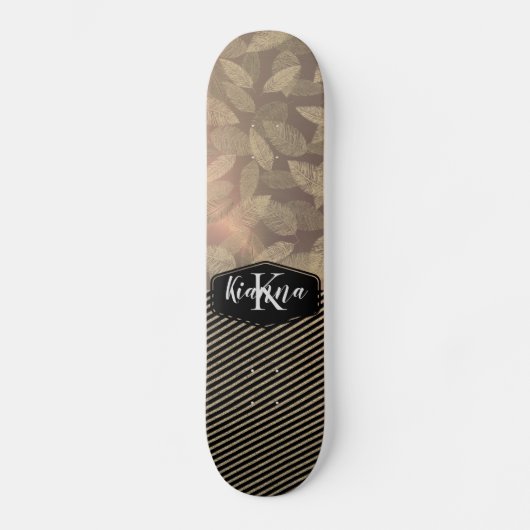 Grafische veren met monogram goudstapes skateboard (Voorkant)