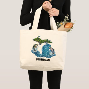 Grafische voorstelling van de staat Michigan met v Grote Tote Bag