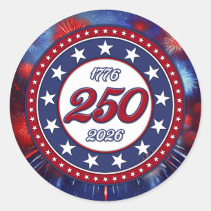 Grafische vuurwerkexplosie voor Amerika's 250e ver Ronde Sticker
