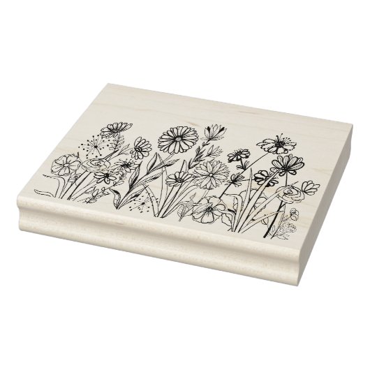 Grafische wilde bloemen zwarte inkt rubberstempel (Stempel)