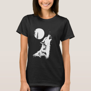 Grafische Wolf Huilende Maan Bos Natuur Dier Wil T-shirt