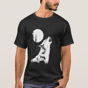 Grafische Wolf Huilende Maan Bos Natuur Dier Wil T-shirt