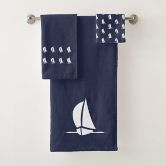 Grafische zeilboot Badkamer Ocean Blue Handdoek Se