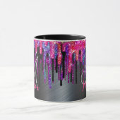 Grafische zwarte hete roze blauwe druppels monogra mok (Midden)