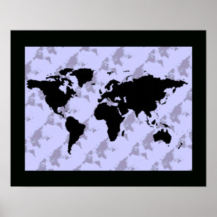 grafische zwarte wereldkaart poster