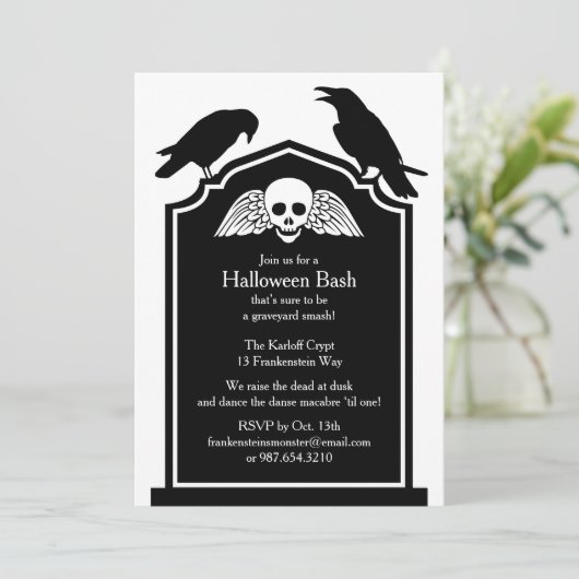 Grafsteen Halloween Party Uitnodiging (Staand voorkant)