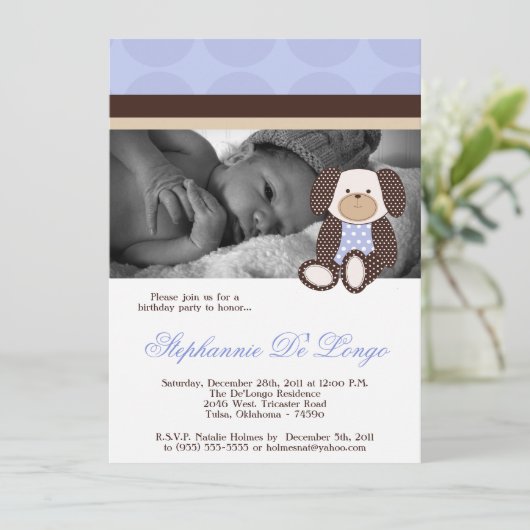 Graham Crackers Jongen Blauwe Hond Uitnodiging Ver (Staand voorkant)