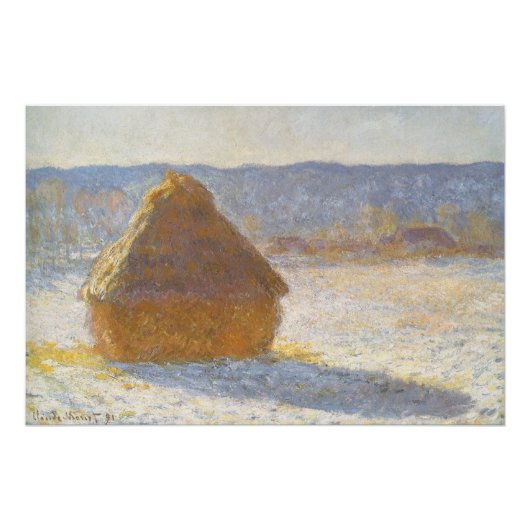 Grainstack in Morning, sneeuweffect door Claude Mo Perfect Poster (Voorkant)