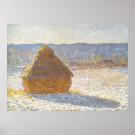 Grainstack in Morning, sneeuweffect door Claude Mo Poster (Voorkant)