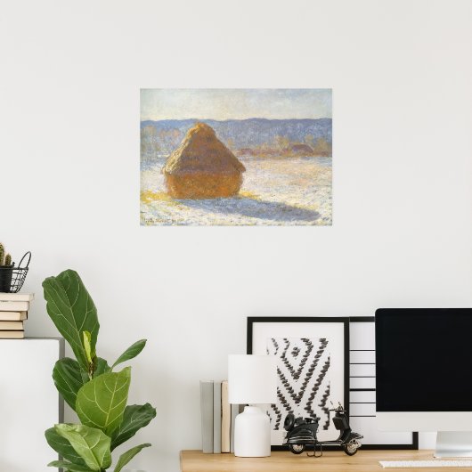Grainstack in Morning, sneeuweffect door Claude Mo Poster (Thuiskantoor)