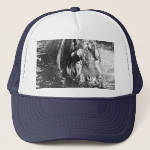 Grainy Black White Hippo Art, Truckers Pet