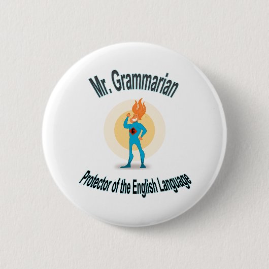 Grammar Fanatic Superheld Pin Ronde Button 5,7 Cm (Voorkant)