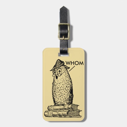 Grammar Owl zegt Whom Bagagelabel (Voorkant verticaal)