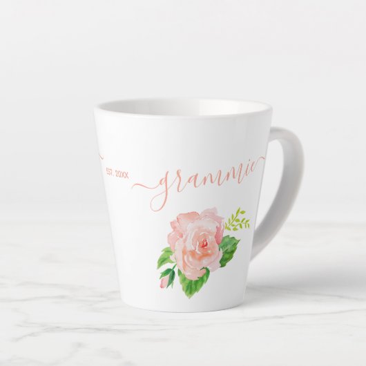 Grammie Waterverf Roos Peach Coral Pink Latte Mok (Rechterhoek)