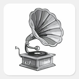 Grammofoon Vierkante Sticker