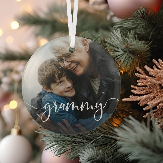 Grammy Grandma Script Overlay Glas Ornament