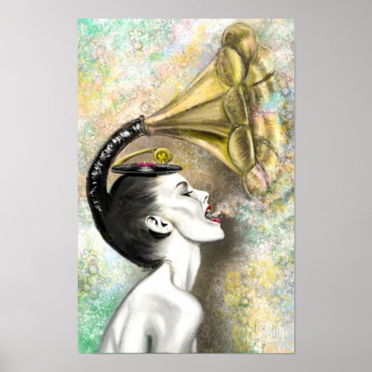 Gramofoon Vrouw Poster (Voorkant)