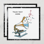 Gramophone rétro invitation personnalisée (Devant / Derrière)