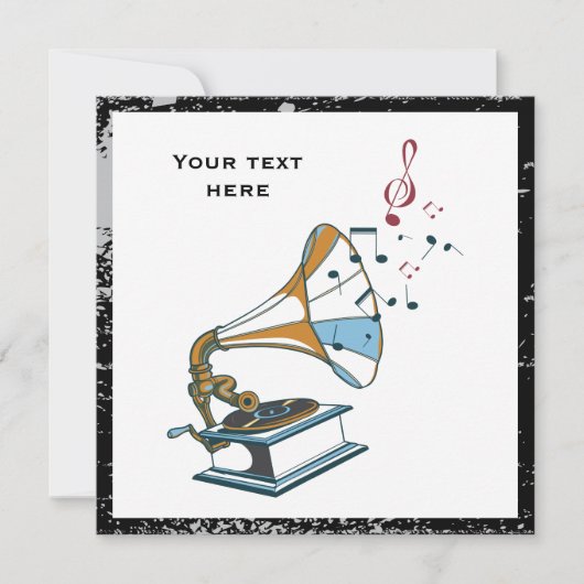 Gramophone rétro invitation personnalisée (Devant)