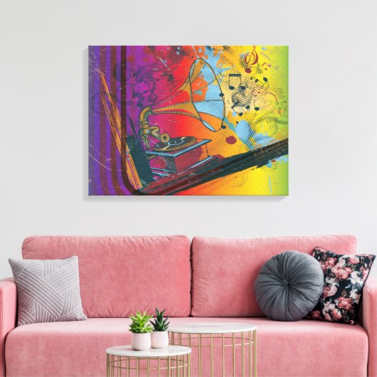 Gramophone rétro sur toile arc-en-ciel (Insitu(Salon))