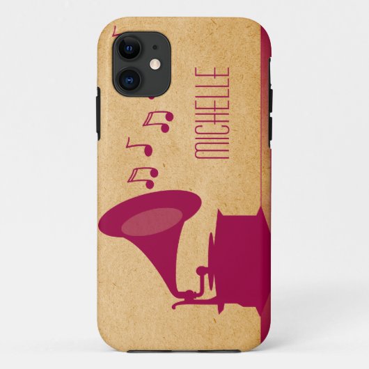 Gramophone Vintage Fuchsia BT iPhone 5 Coque (Dos)
