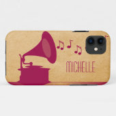 Gramophone Vintage Fuchsia BT iPhone 5 Coque (Dos (Horizontal))