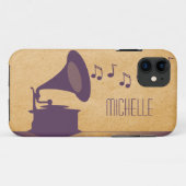 Gramophone Vintage violet BT iPhone 5 Coque (Dos (Horizontal))