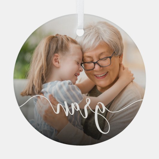 Gran Grandma Script Overlay Glas Ornament (Achterkant)