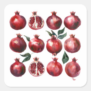 Granaatappel Aquarel Kunst Vierkante Sticker