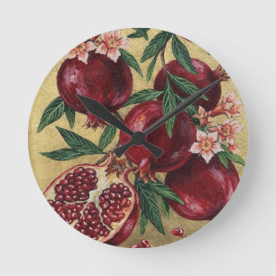 Granaatappel botanische olieverfschildering wandku ronde klok