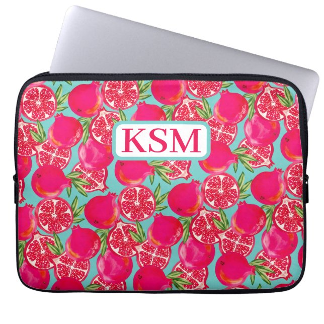 Granaatappel geschilderd monogram laptop sleeve (Voorkant)
