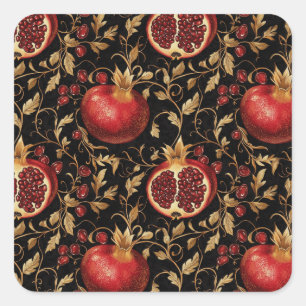 Granaatappel Paradise -Rich Floral Naadloos Patroo Vierkante Sticker