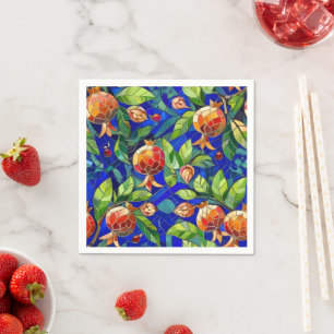 Granaatappel Patroon Donkerblauw en rood Fruit Moz Servet