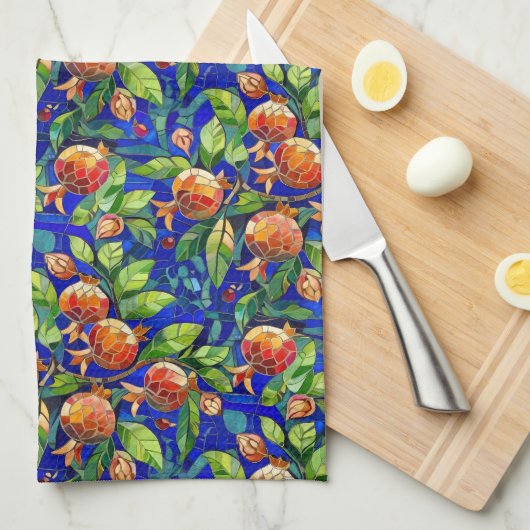 Granaatappel Patroon Donkerblauw en rood Fruit Moz Theedoek (Quarter Fold)