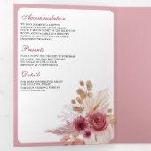 Granaatappel Roze Bloemen Pampas QR Code Bruiloft Drieluik Uitnodiging (Binnenzijde eerst)