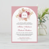 Granaatappel Roze Bloemen Pampas QR Code Bruiloft Kaart (Staand voorkant)