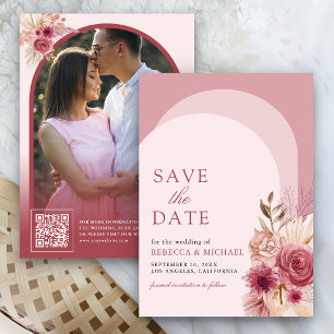 Granaatappel Roze Bloemrijke Pampas Boog Foto QR C Save The Date