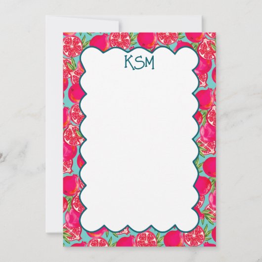 Granaatappel Schilderen Custom Monogram Stationery Bedankkaart (Voorkant)