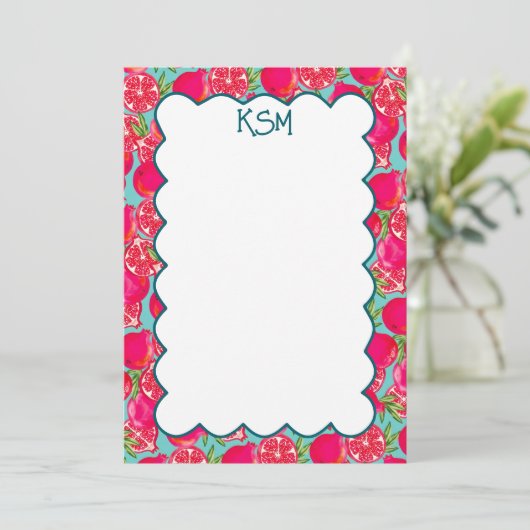 Granaatappel Schilderen Custom Monogram Stationery Bedankkaart (Staand voorkant)
