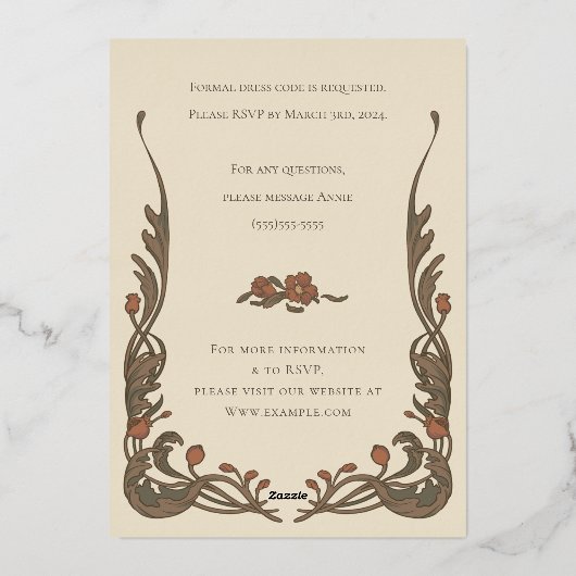  granaatappel uitnodiging, gouden boog folie uitnodiging (Achterkant)