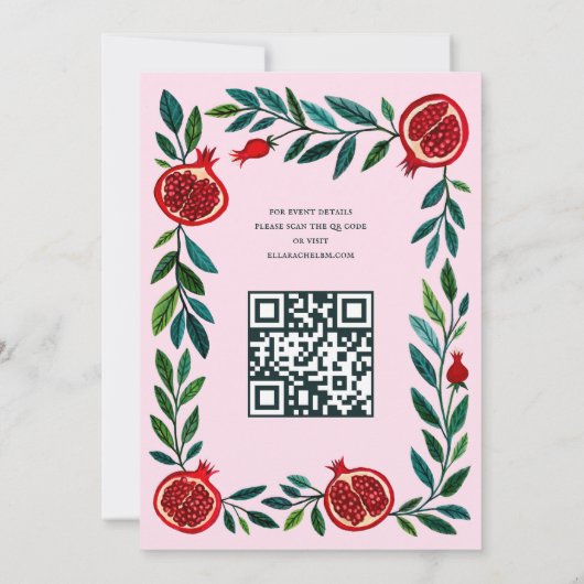 Granaatappels Custom B'nai Bat Bar Mitzvah QR Code Kaart (Achterkant)