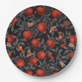 Granaatappels en Bella Moths in rood en grijs Papieren Bordje (Voorkant)