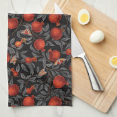 Granaatappels en Bella Moths in rood en grijs Theedoek (Quarter Fold)