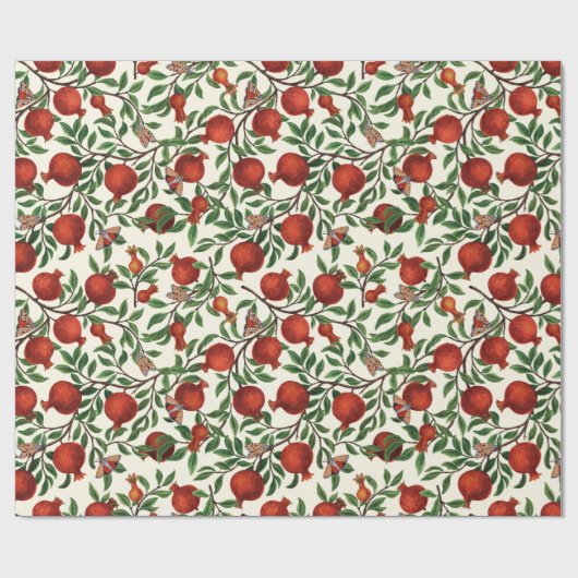 Granaatappels en Bella Moths op gebroken wit Cadeaupapier (Vlak)