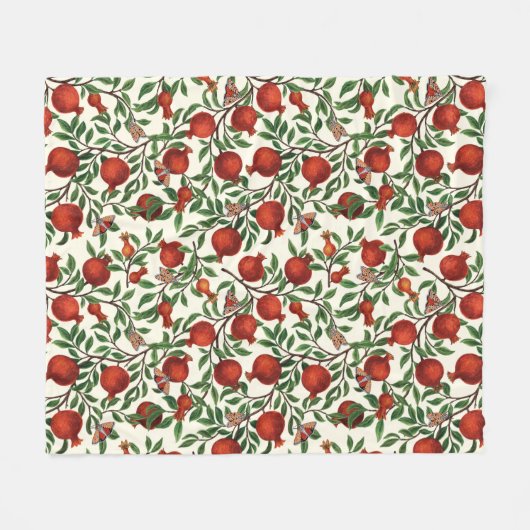 Granaatappels en Bella Moths op gebroken wit Fleece Deken (Voorkant (Horizontaal))