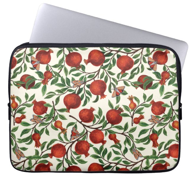 Granaatappels en Bella Moths op gebroken wit Laptop Sleeve (Voorkant)